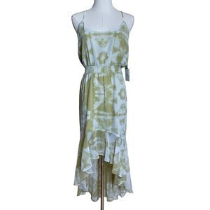 1. STATE High Low Tie-Dye Maxi Dress Green Scoop Neck Ruffled Smocked L